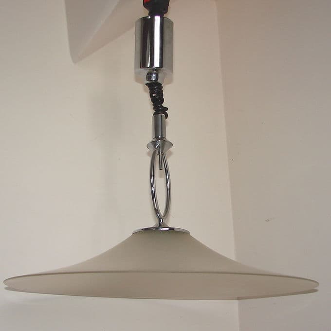 Pendant lamp Helestra, chrome metal, beige glass, Germany, 1970s. - 46364