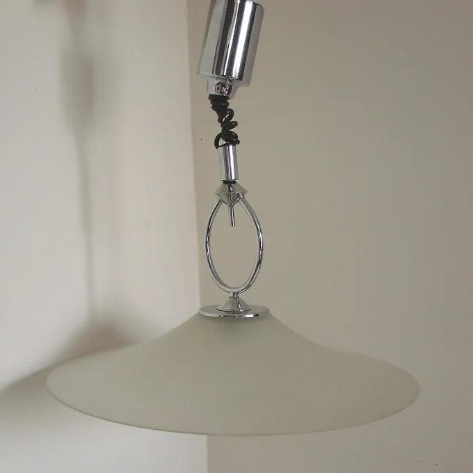Pendant lamp Helestra, chrome metal, beige glass, Germany, 1970s. - 46367