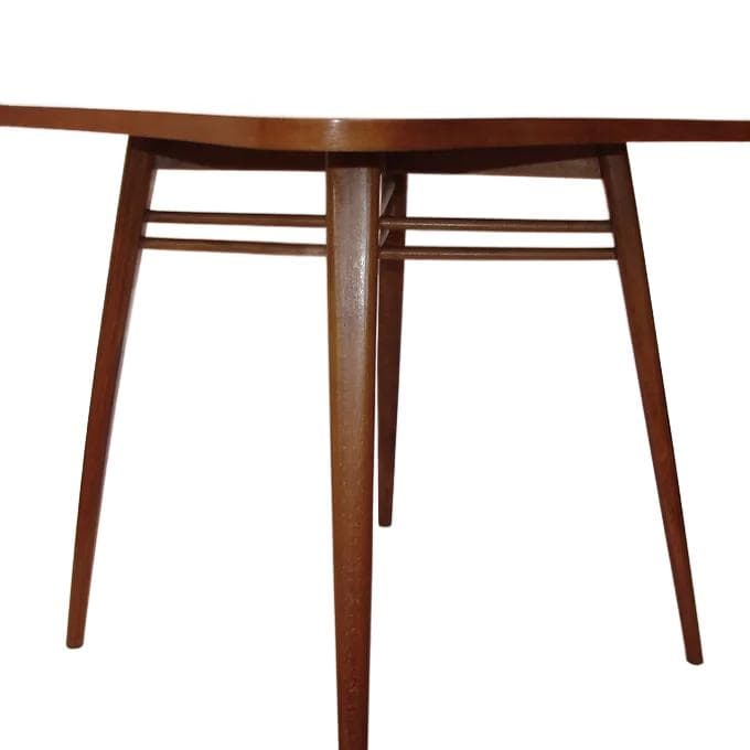 Clover side table, brown wood, Czechoslovakia, 1960s.