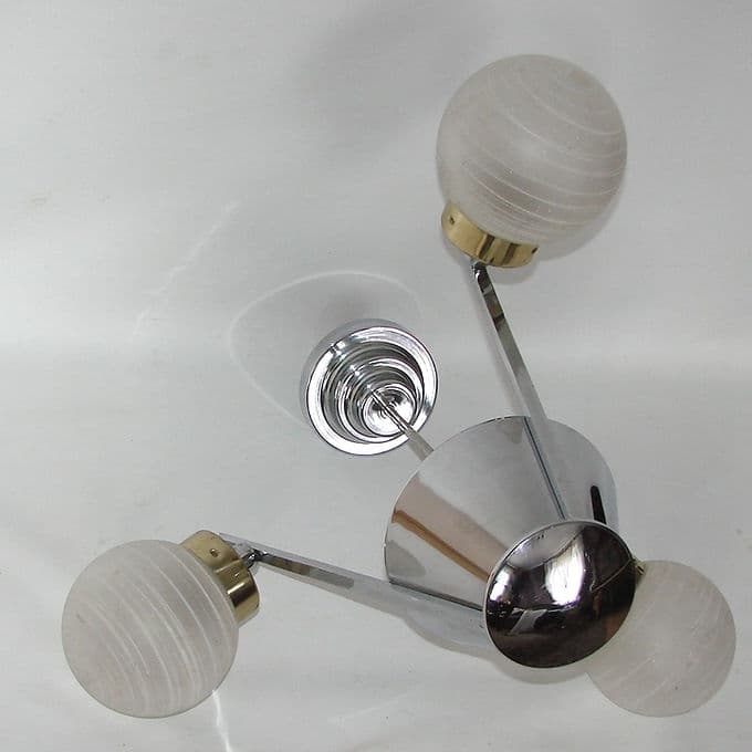Lampa wisząca Bauhaus, stal chromowana srebrny, szkło matowe, lata 70. - 46662
