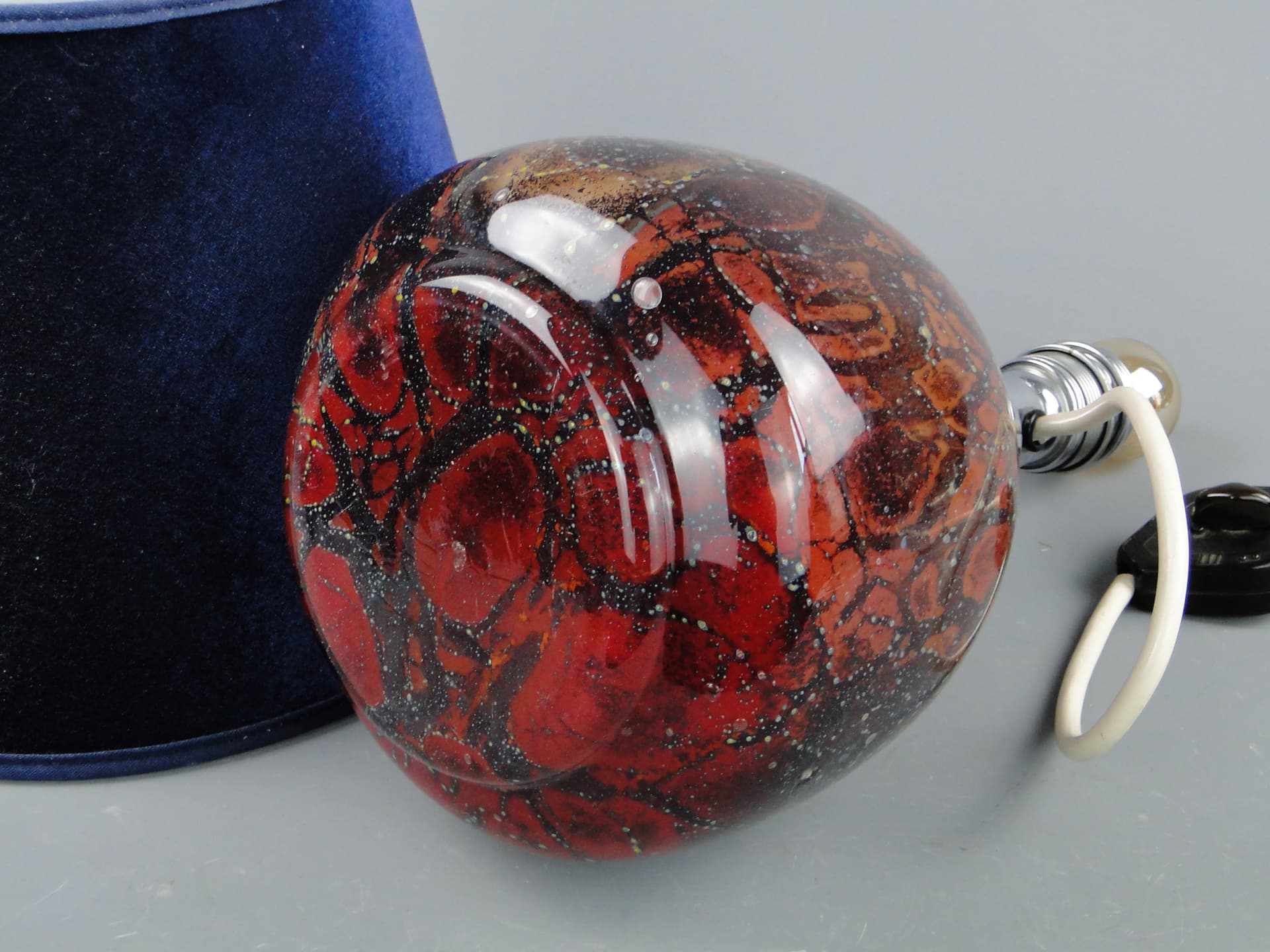 Lampa stołowa Ikora, szkło multikolor, velvet granatowy, WMF, Niemcy, lata 30. - 46969