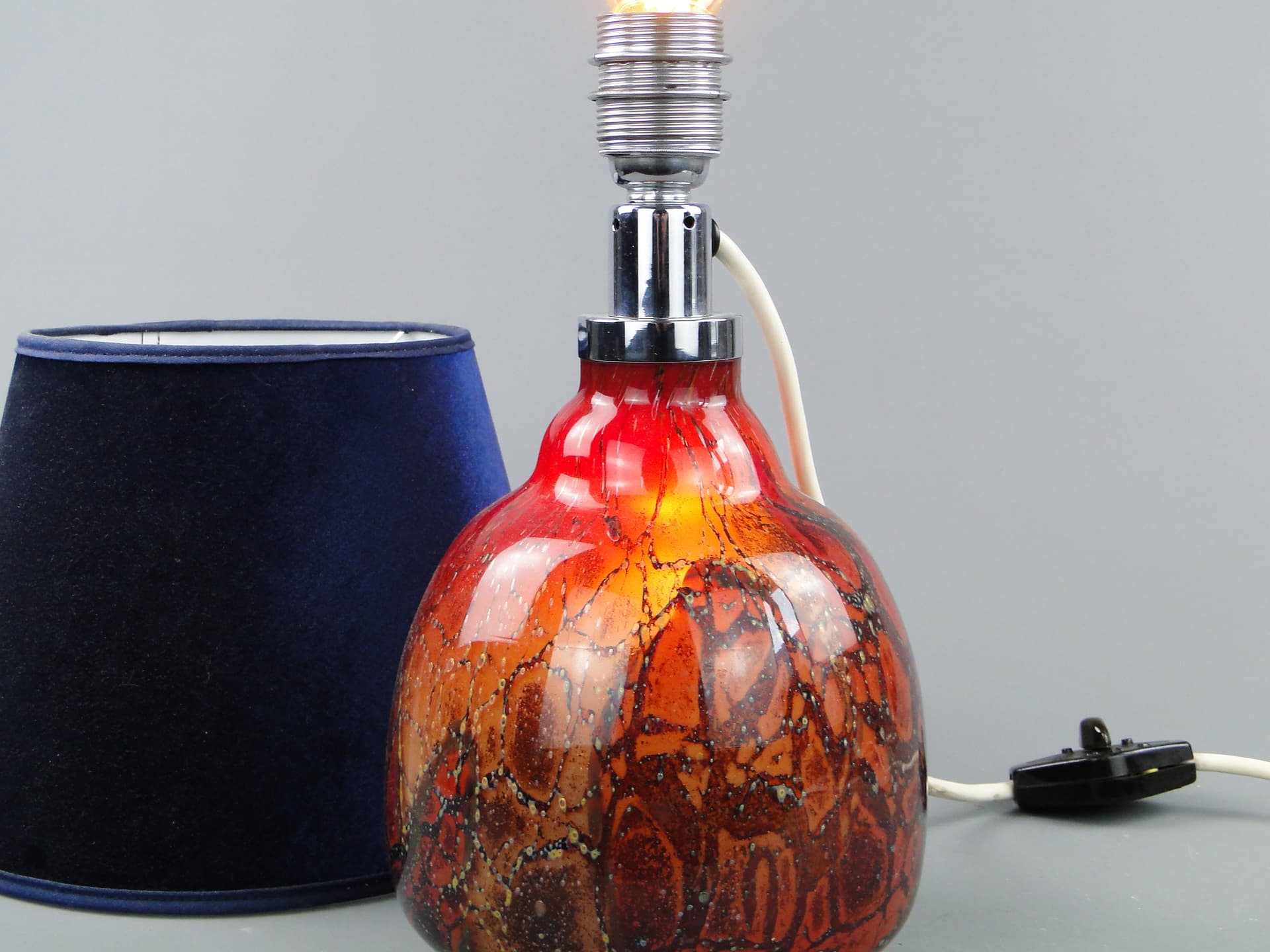 Lampa stołowa Ikora, szkło multikolor, velvet granatowy, WMF, Niemcy, lata 30. - 46968