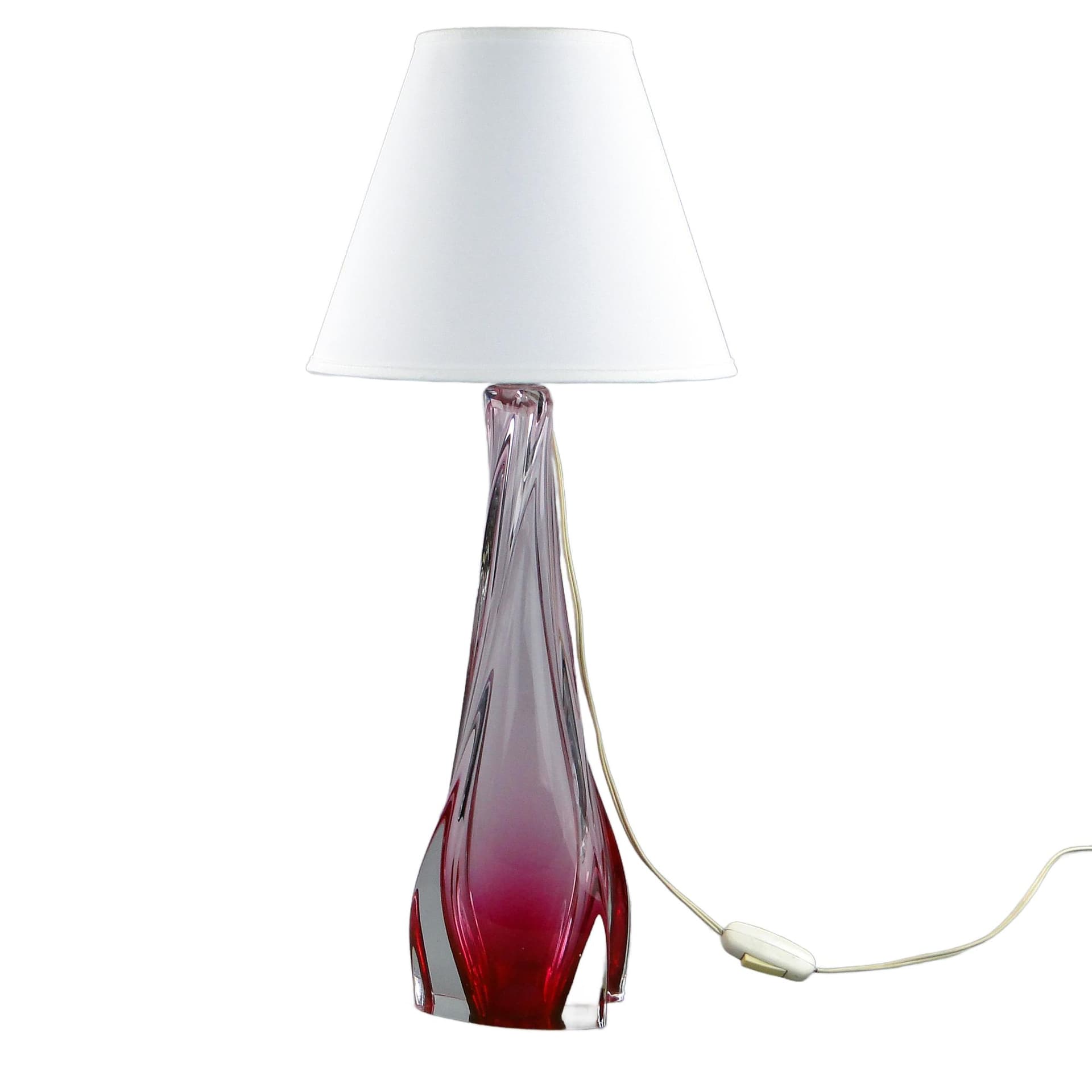 Lampa stołowa, Val St Lambert, szkło czerwony, Belgia, lata 60.