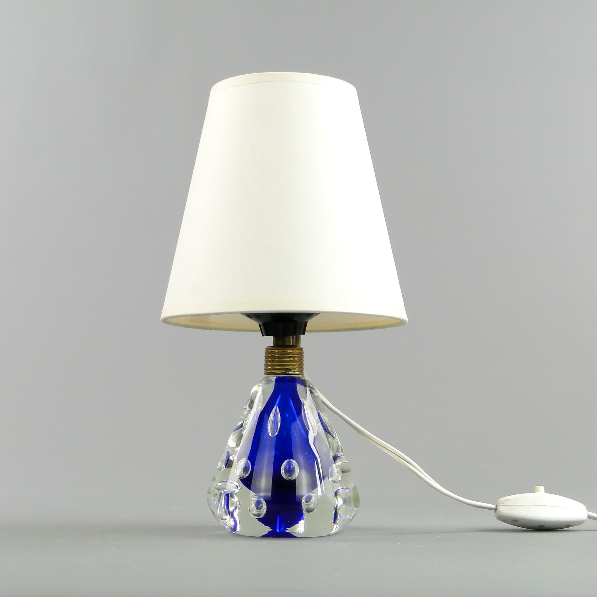 Lampa stołowa, szkło niebieski, Val St Lambert, Belgia, lata 60. - 47092