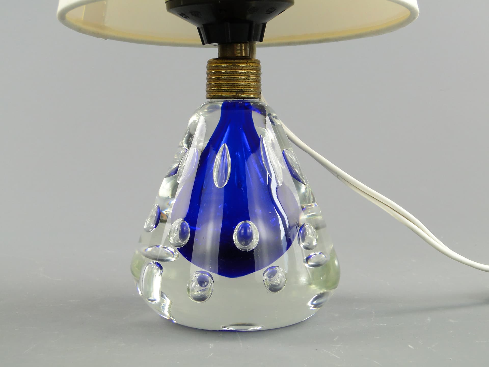 Lampa stołowa, szkło niebieski, Val St Lambert, Belgia, lata 60. - 47093