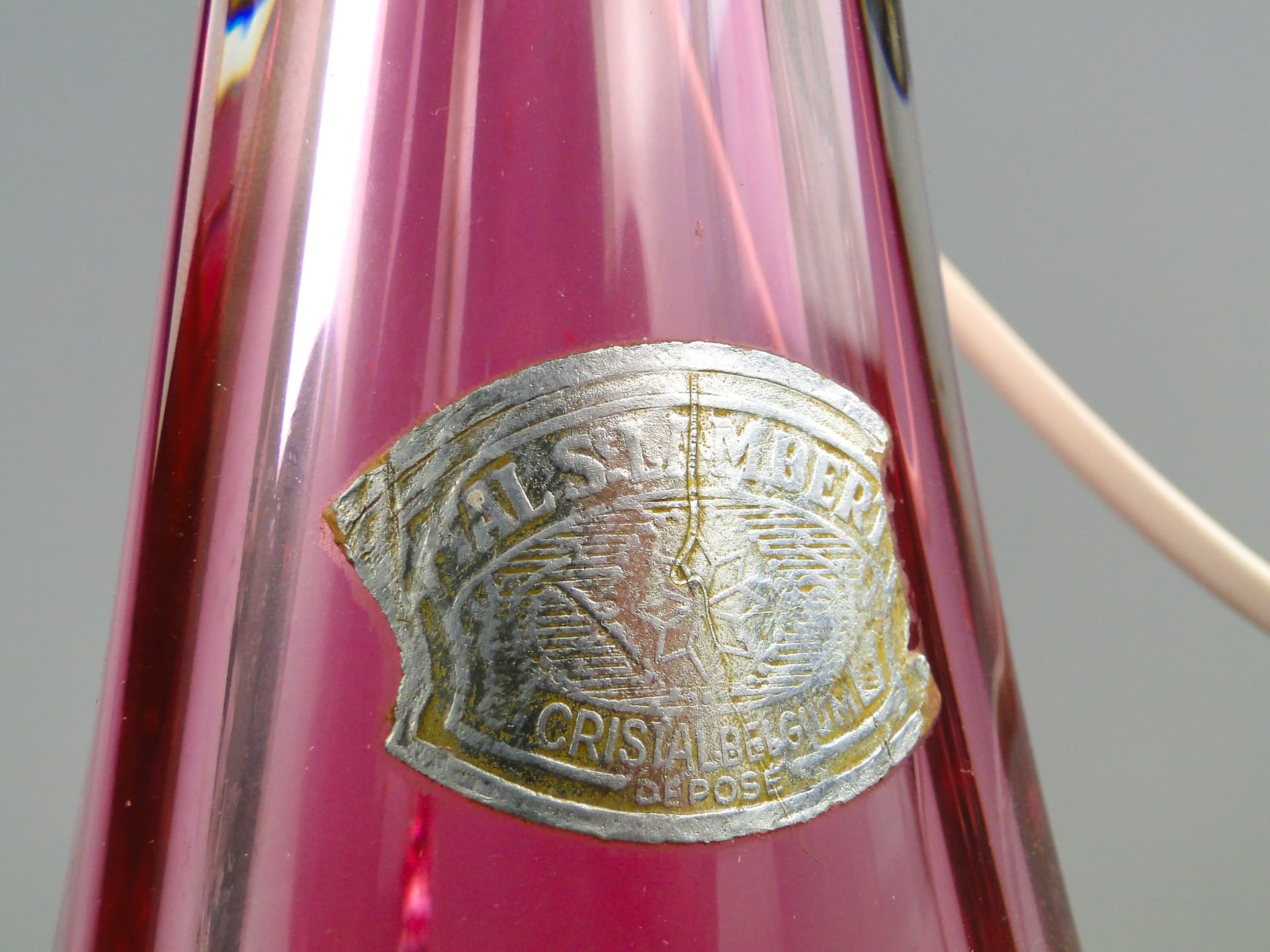 Lampa stołowa, szkło różowy, Val St Lambert, Belgia, lata 60. - 47203