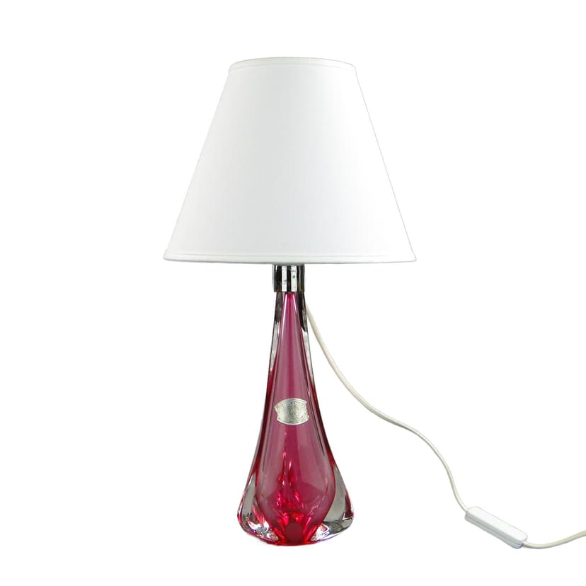Lampa stołowa, szkło różowy, Val St Lambert, Belgia, lata 60.