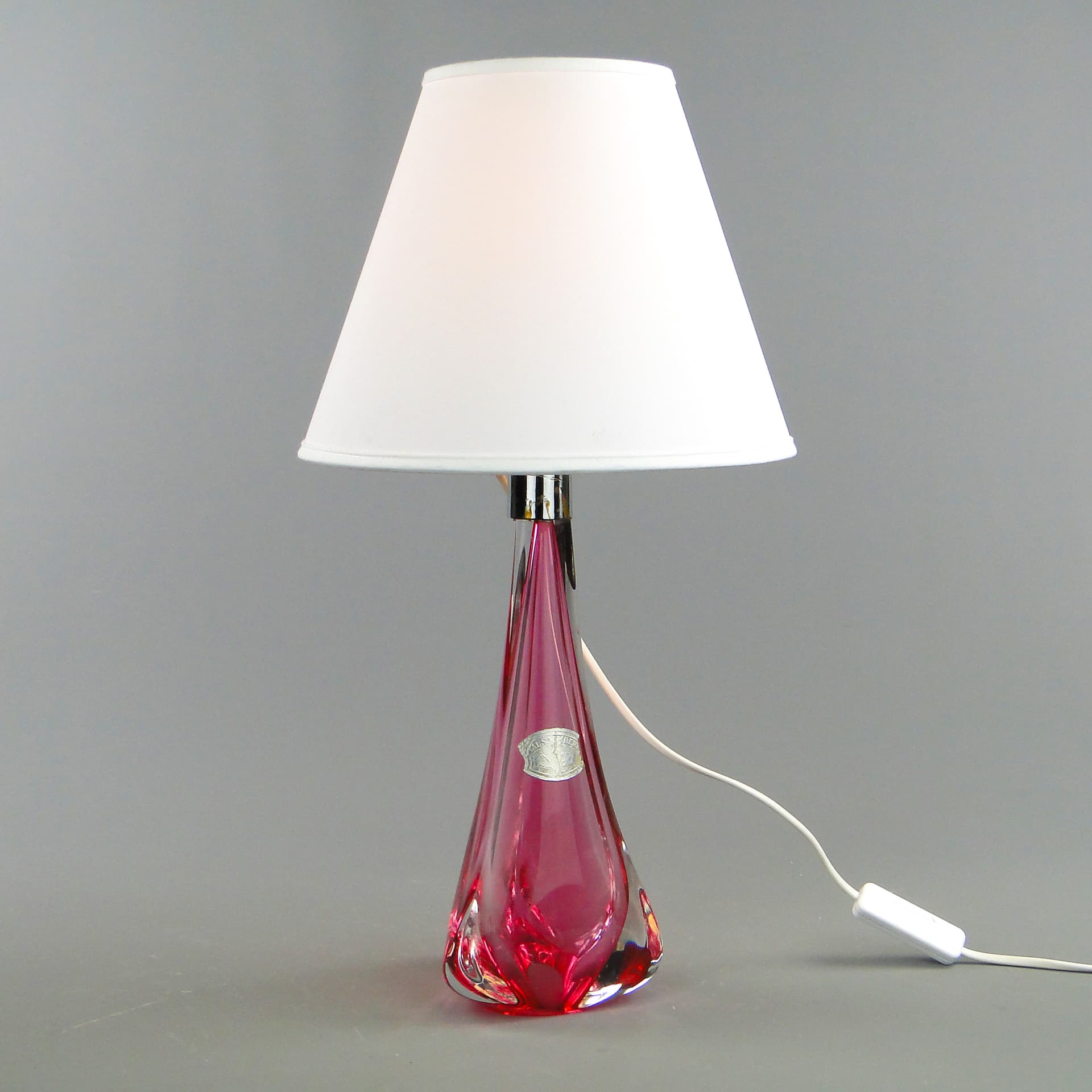 Lampa stołowa, szkło różowy, Val St Lambert, Belgia, lata 60. - 47196