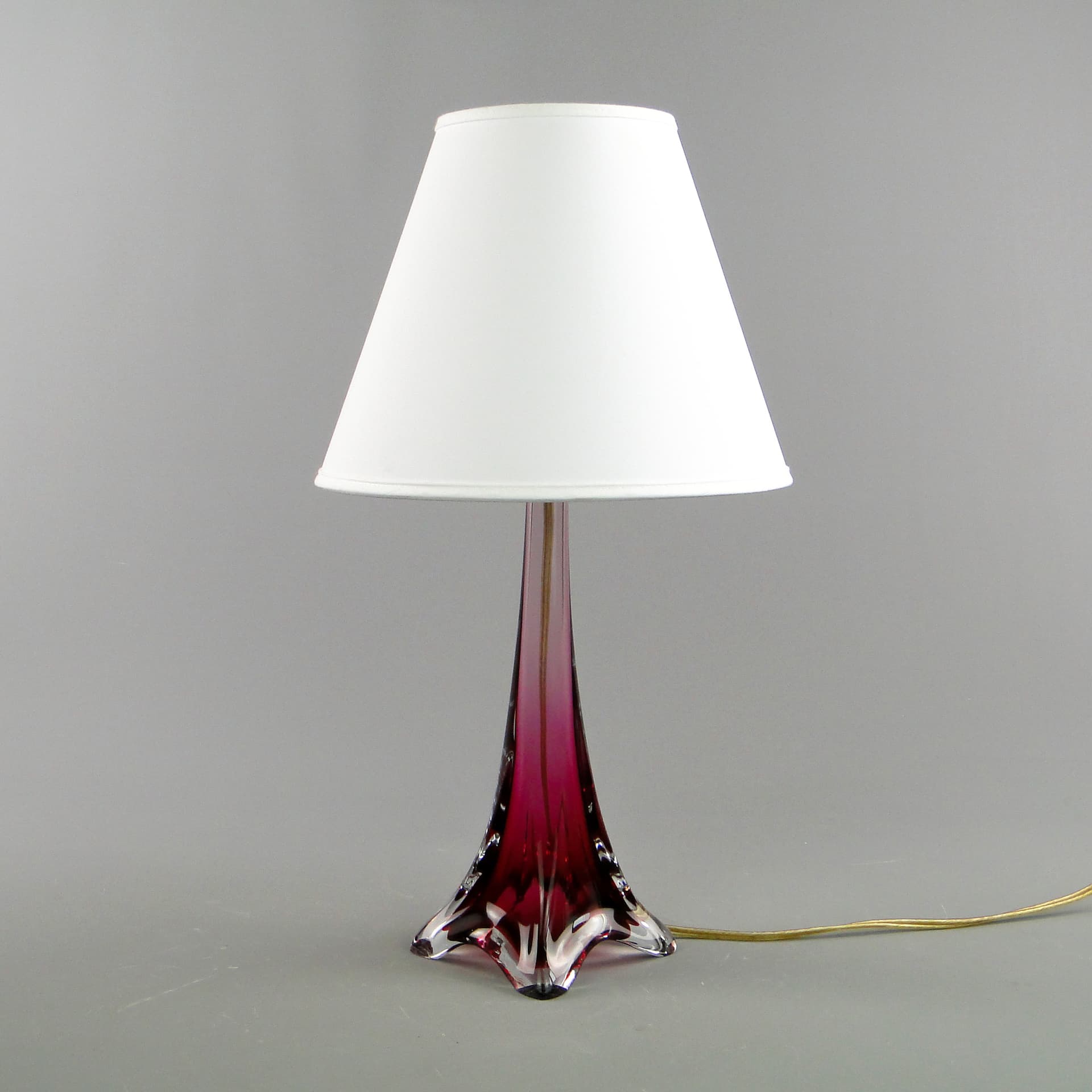 Lampa stołowa, Val St Lambert, szkło czerwony, Belgia, lata 60. - 47204