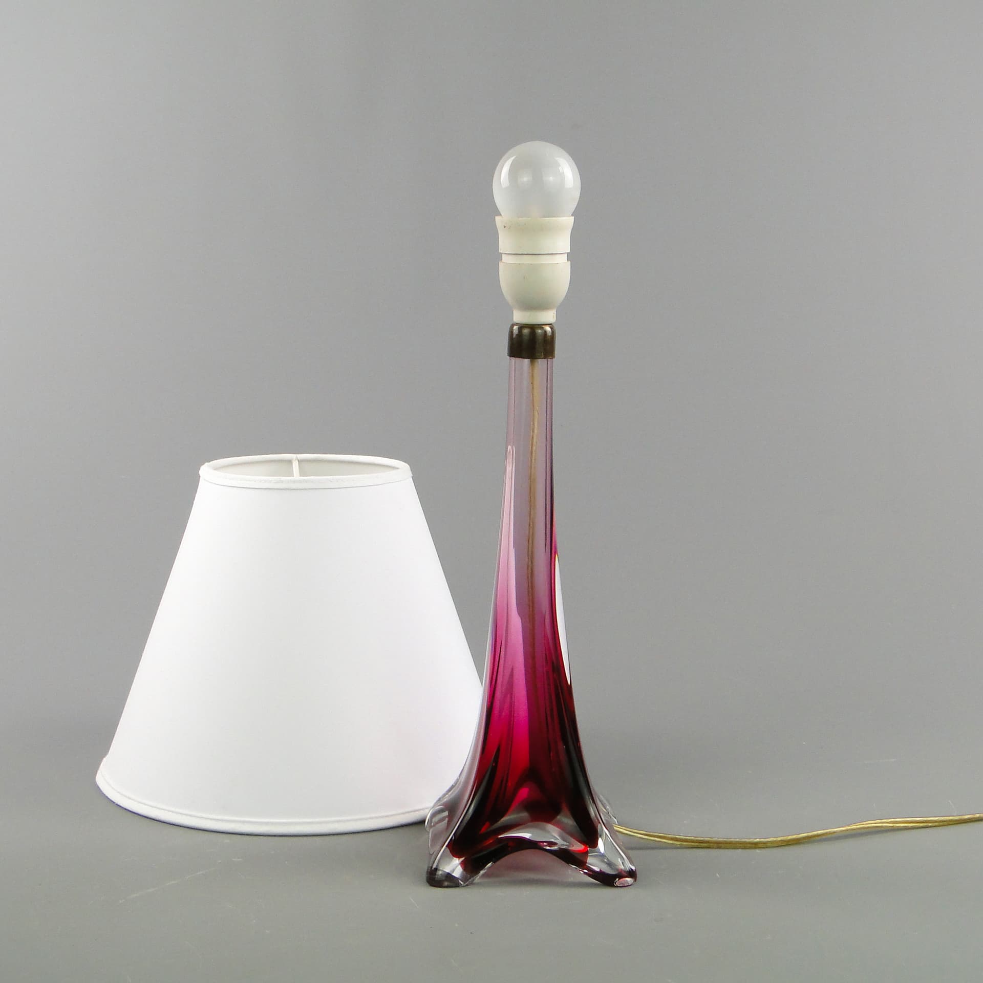 Lampa stołowa, Val St Lambert, szkło czerwony, Belgia, lata 60. - 47209