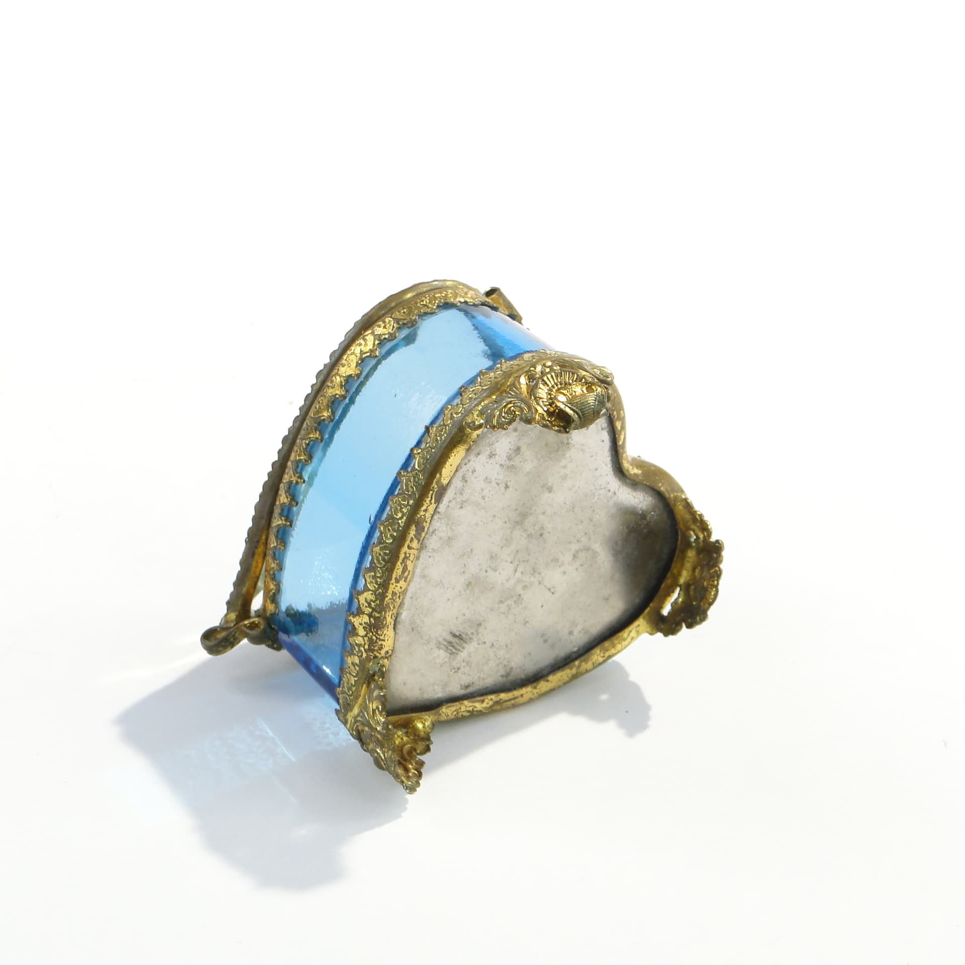 Pudełko na biżuterię serce, kryształ turkusowy, Austria, XIX wiek - 47277