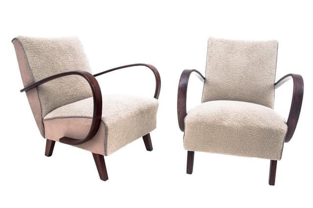 Beżowe fotele Art Deco, proj. J. Halabala, Czechosłowacja, lata 30. - WYMIARY