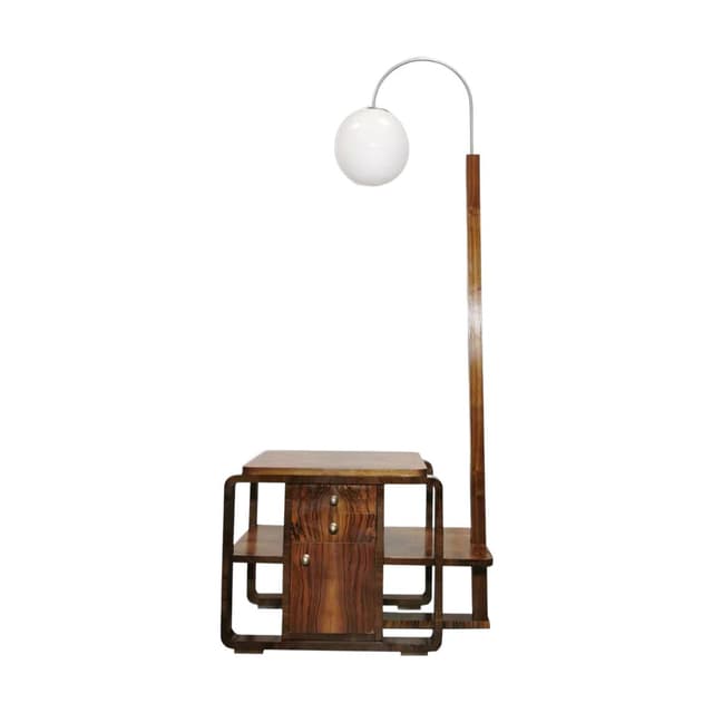 Lampa ze stolikiem, orzech, proj. J. Halabala, UP Závody, Czechosłowacja, lata 40. - WYMIARY