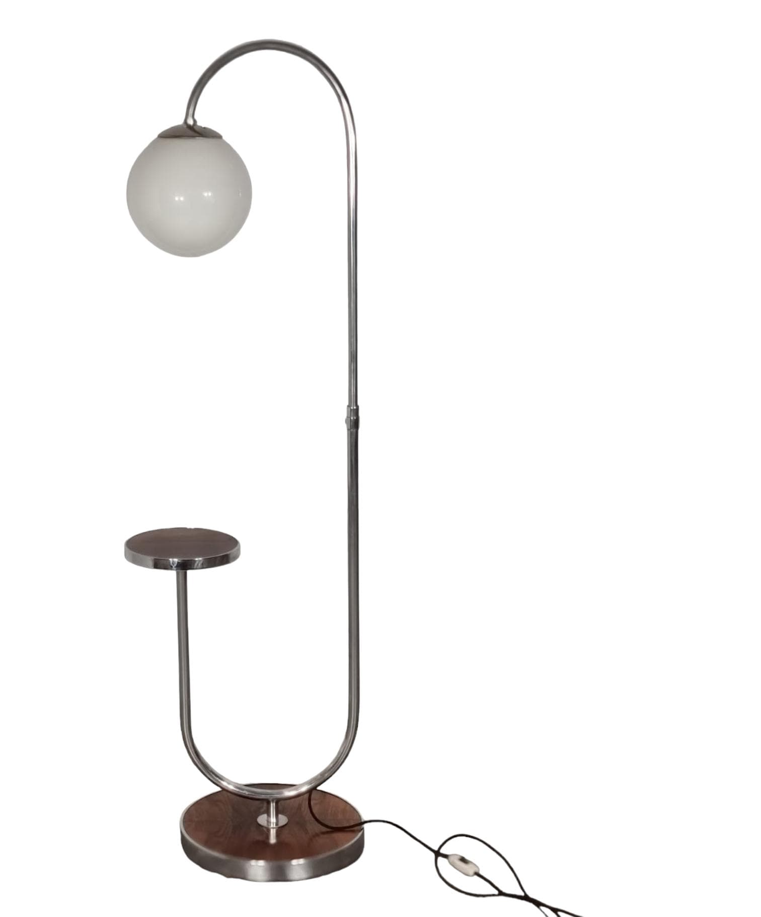 Lamp with side table, brown chrome steel, by R. Slezak, Thonet, Czechoslovakia, 1930s.
