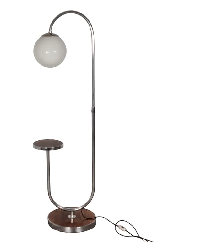 Lamp with side table, brown chrome steel, by R. Slezak, Thonet, Czechoslovakia, 1930s. - DIMENSION