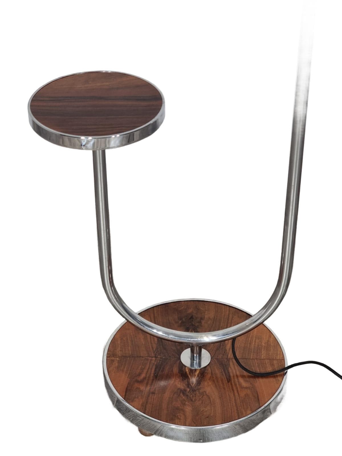 Lamp with side table, brown chrome steel, by R. Slezak, Thonet, Czechoslovakia, 1930s. - 47977