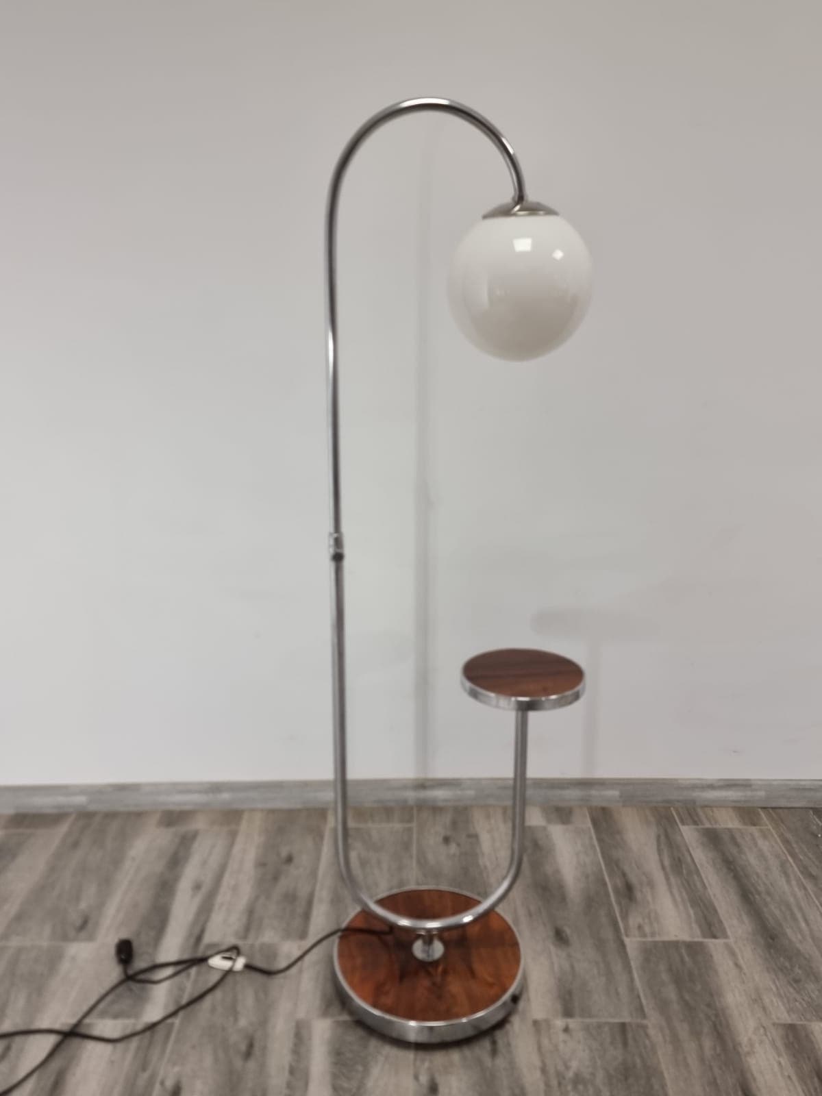 Lamp with side table, brown chrome steel, by R. Slezak, Thonet, Czechoslovakia, 1930s. - 47971