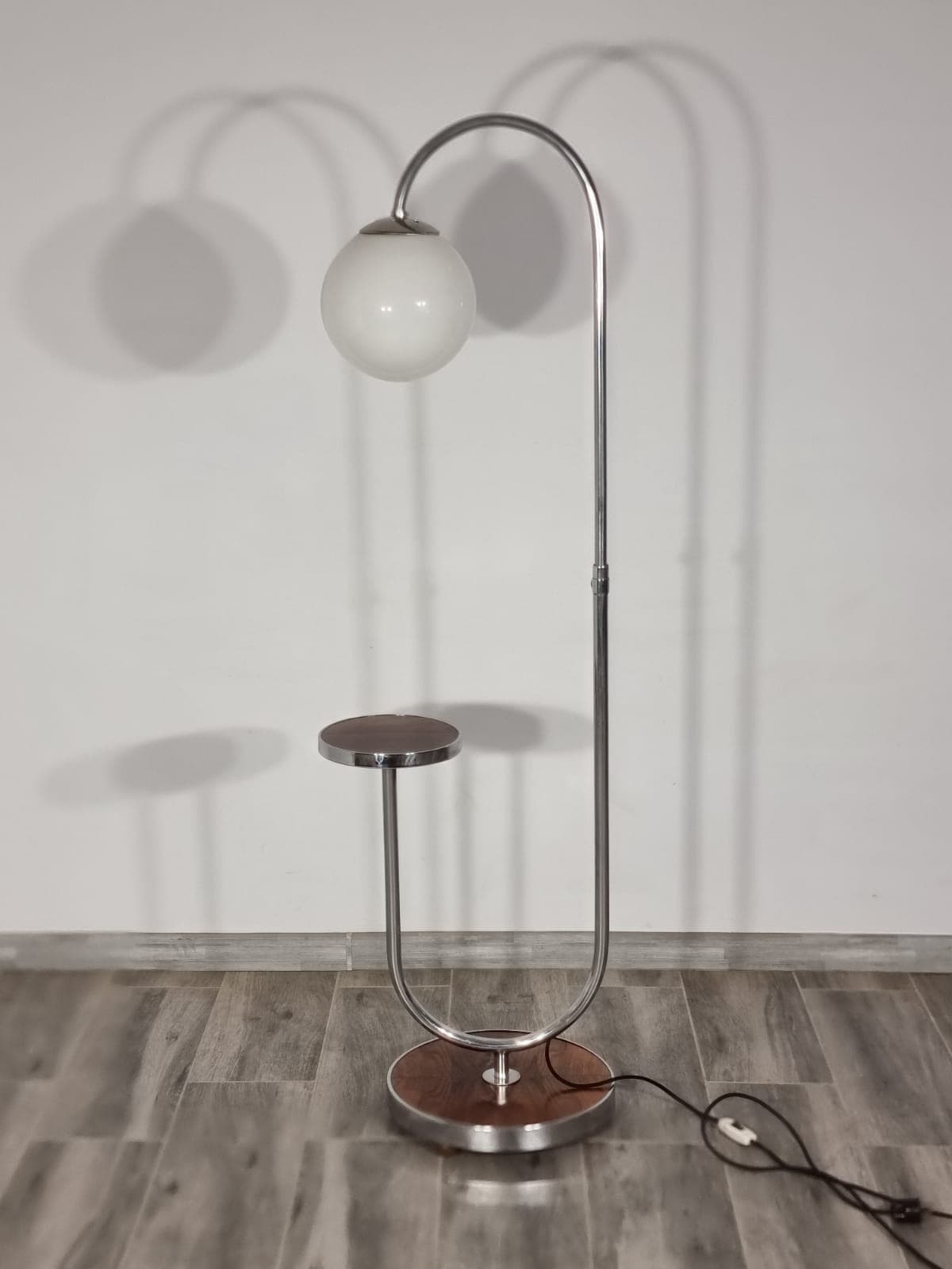 Lamp with side table, brown chrome steel, by R. Slezak, Thonet, Czechoslovakia, 1930s. - 47973