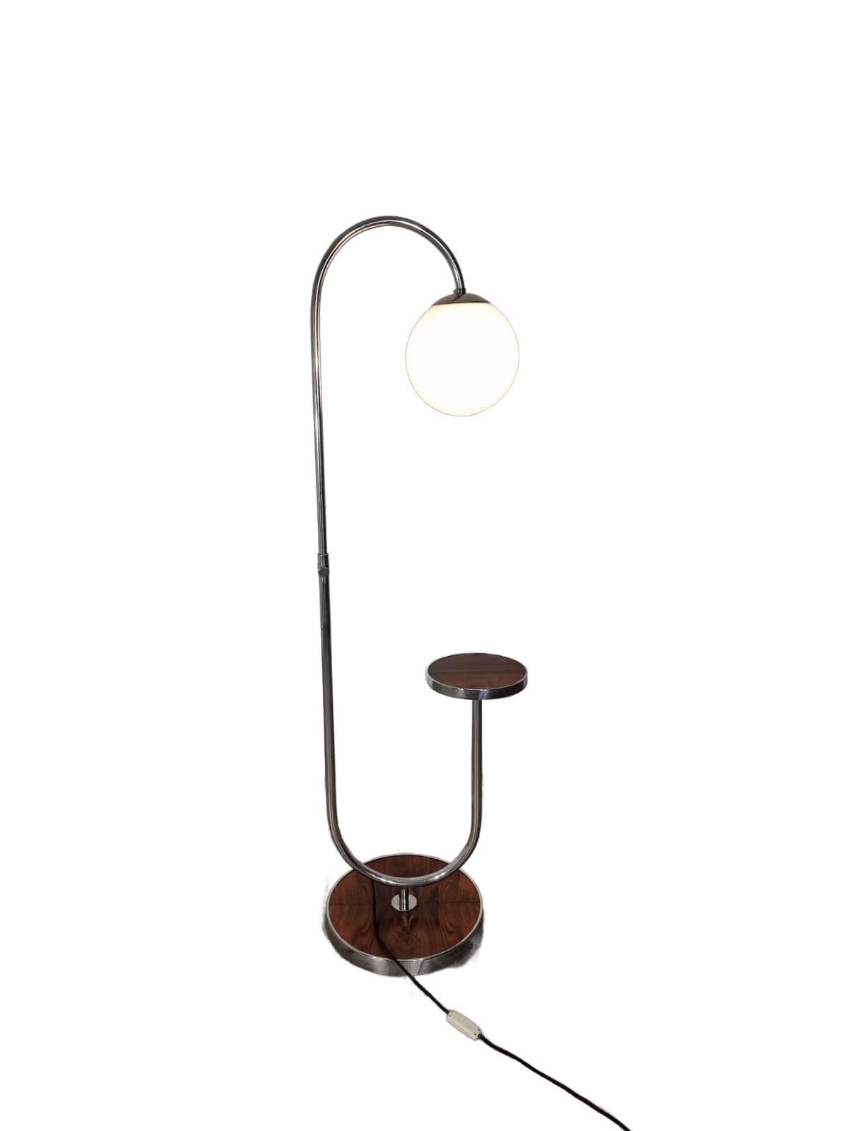 Lamp with side table, brown chrome steel, by R. Slezak, Thonet, Czechoslovakia, 1930s. - 47975