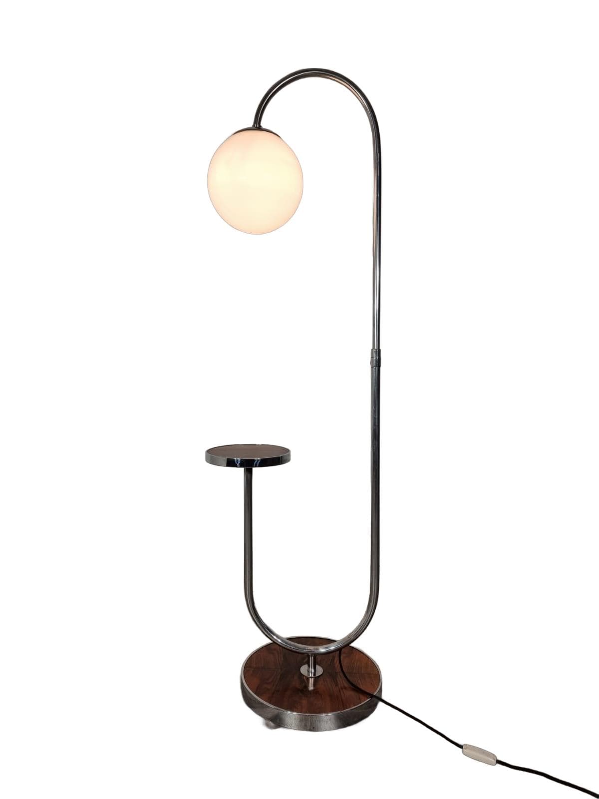 Lamp with side table, brown chrome steel, by R. Slezak, Thonet, Czechoslovakia, 1930s. - 47976