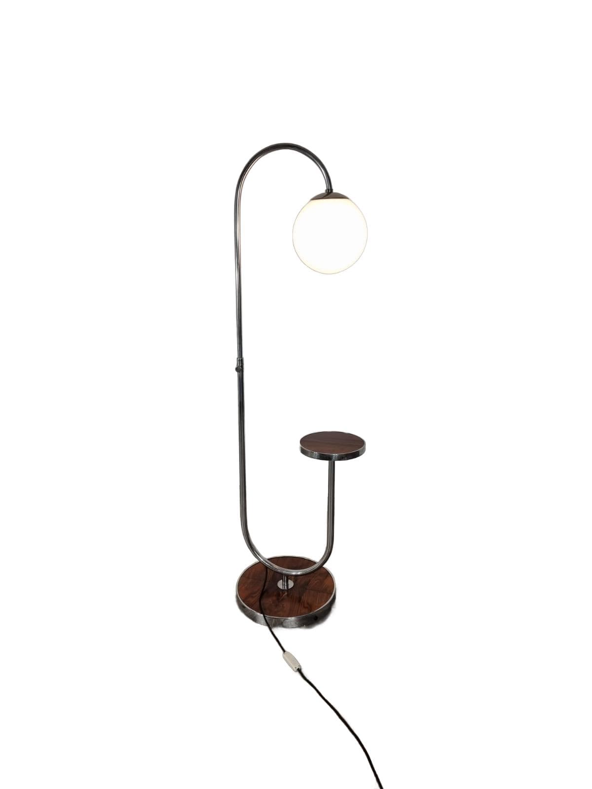 Lamp with side table, brown chrome steel, by R. Slezak, Thonet, Czechoslovakia, 1930s. - 47974