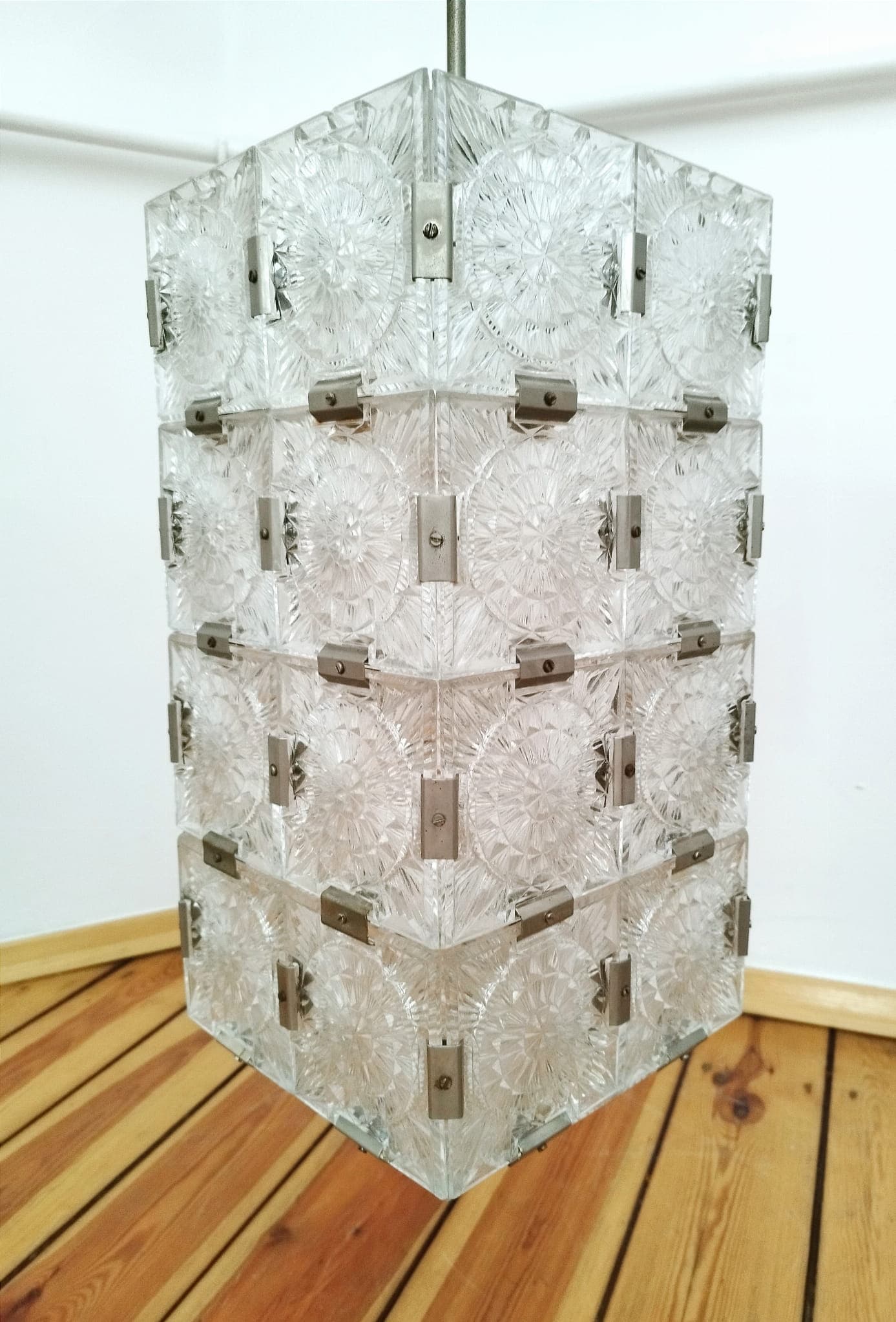 Pendant lamp, transparent glass, Kamenický Šenov, Czechoslovakia, 1960s. - 47999