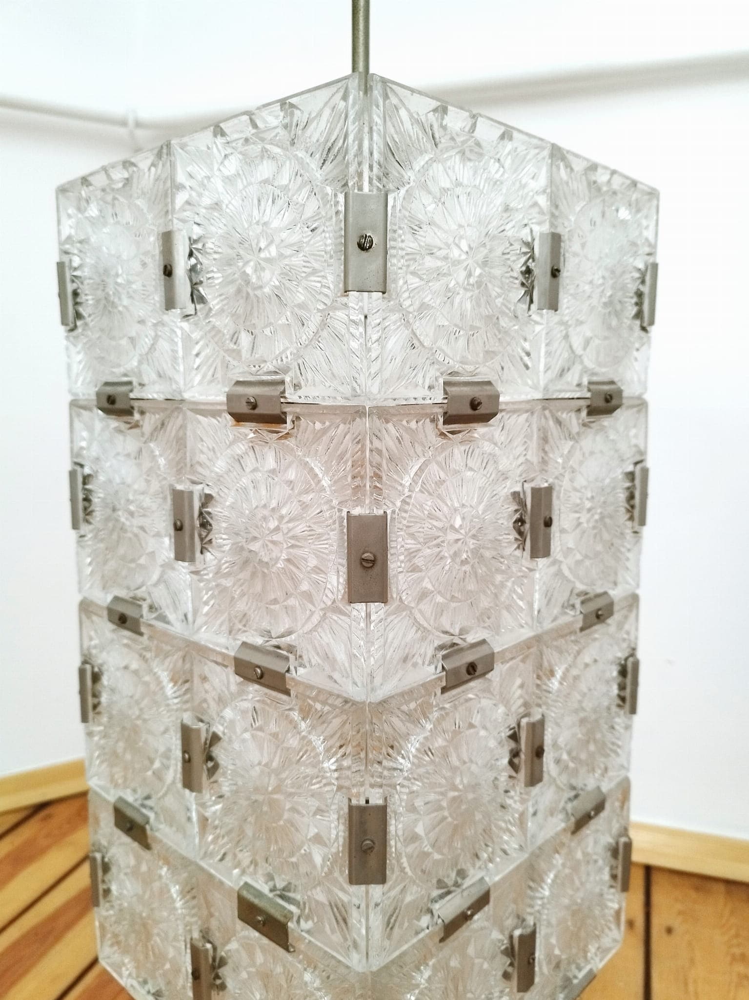 Pendant lamp, transparent glass, Kamenický Šenov, Czechoslovakia, 1960s. - 47998