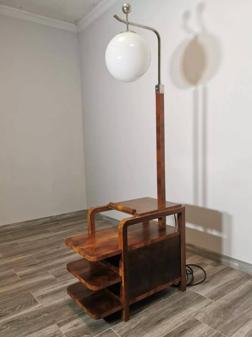 Lamp with side table, walnut, by J. Halabala, UP Závody, Czechoslovakia, 1940s. - 47990