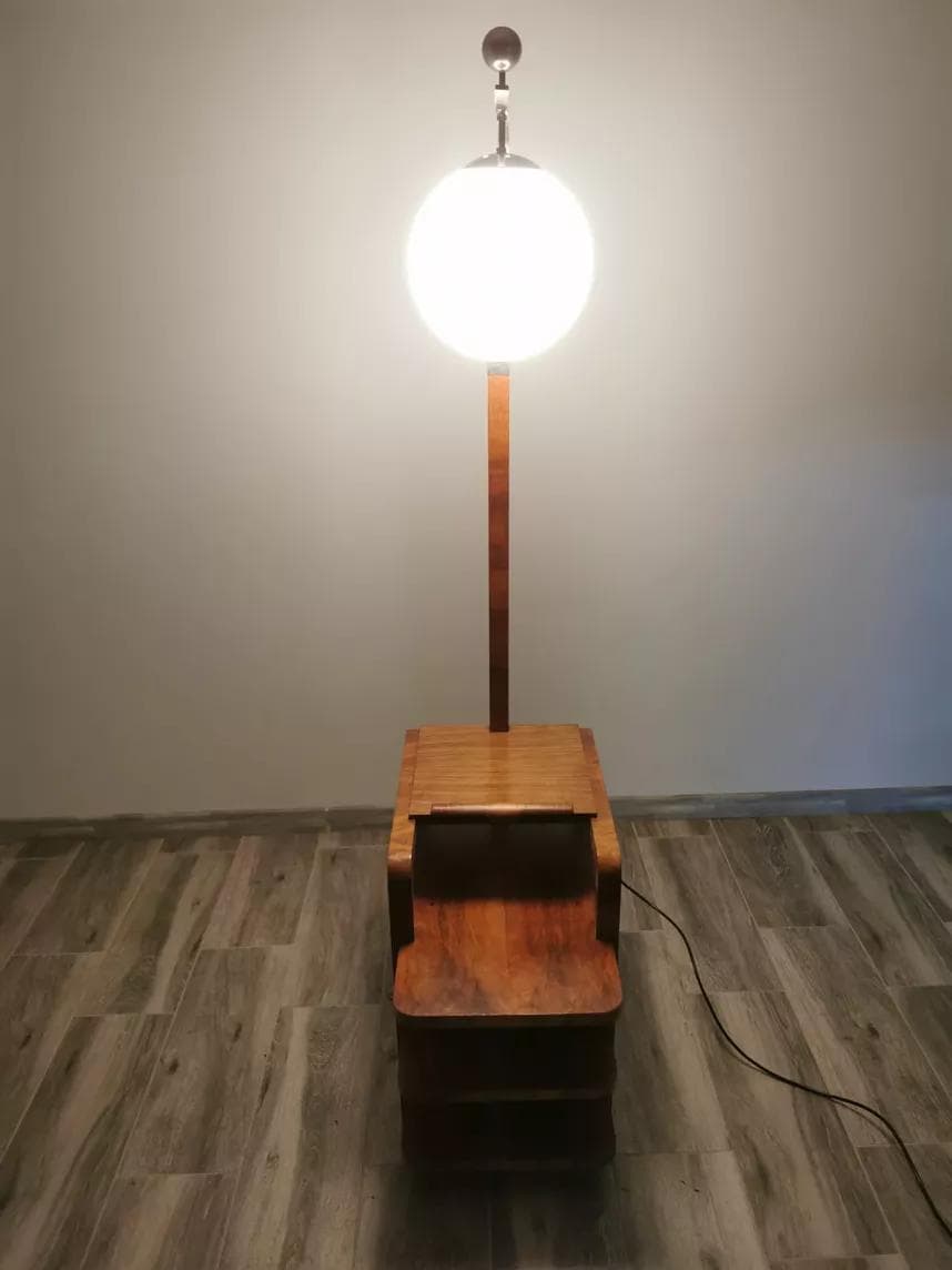 Lamp with side table, walnut, by J. Halabala, UP Závody, Czechoslovakia, 1940s. - 47991