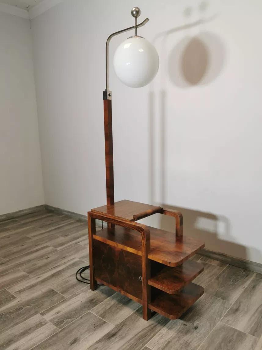 Lamp with side table, walnut, by J. Halabala, UP Závody, Czechoslovakia, 1940s. - 47989