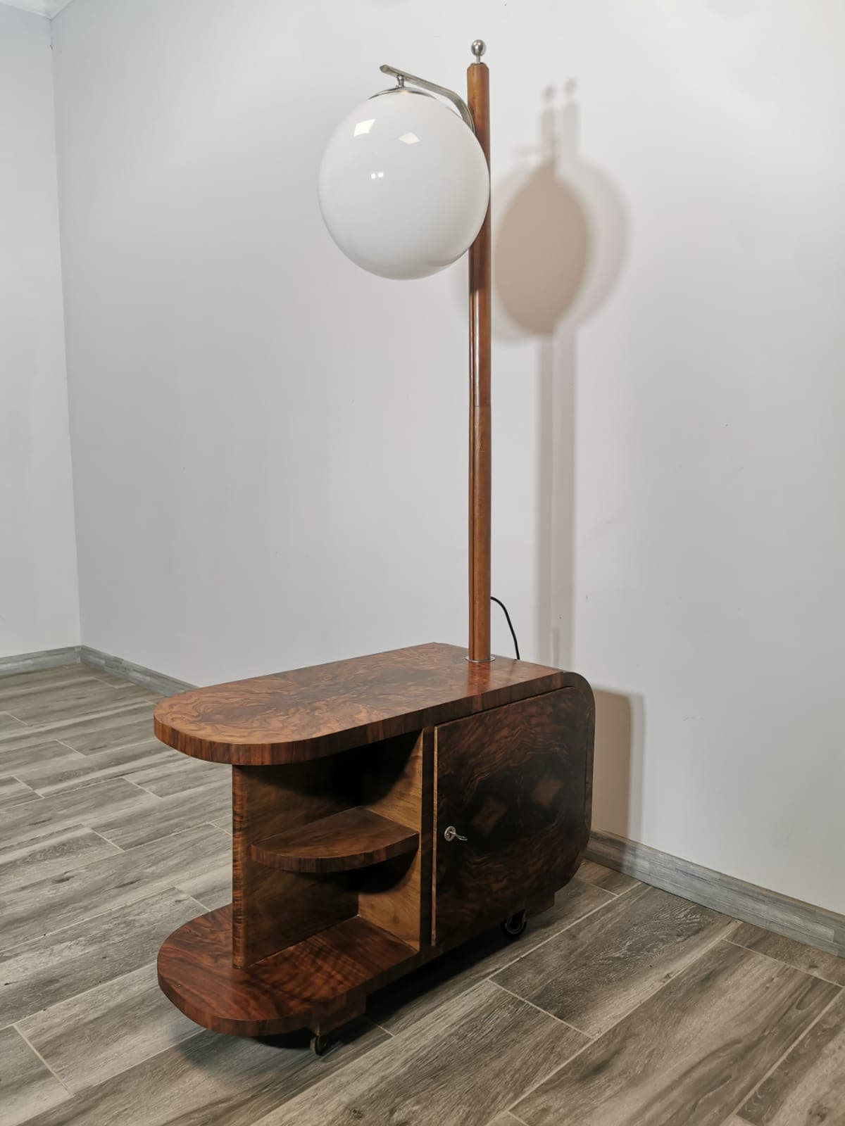Lamp with Side Table, walnut, chrome, by J. Halabala, UP Závody, Czechoslovakia, 1940s. - 48118