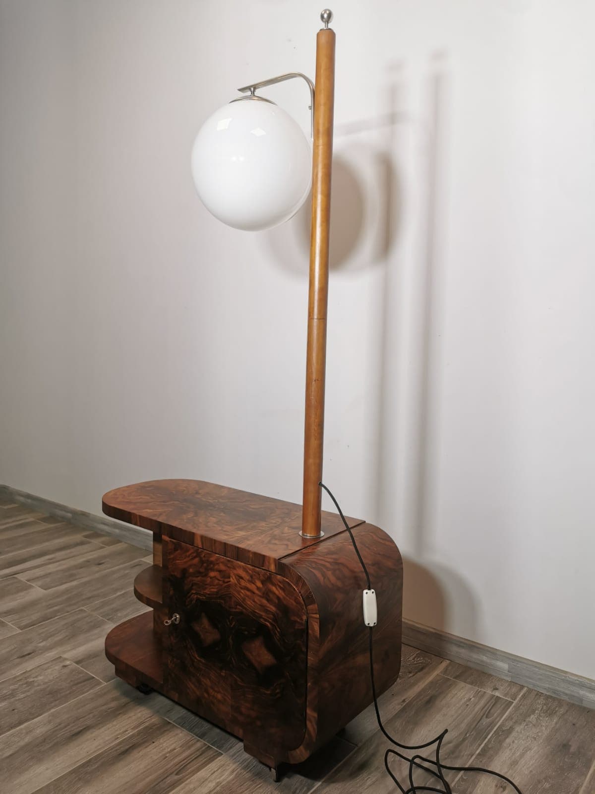 Lamp with Side Table, walnut, chrome, by J. Halabala, UP Závody, Czechoslovakia, 1940s. - 48119