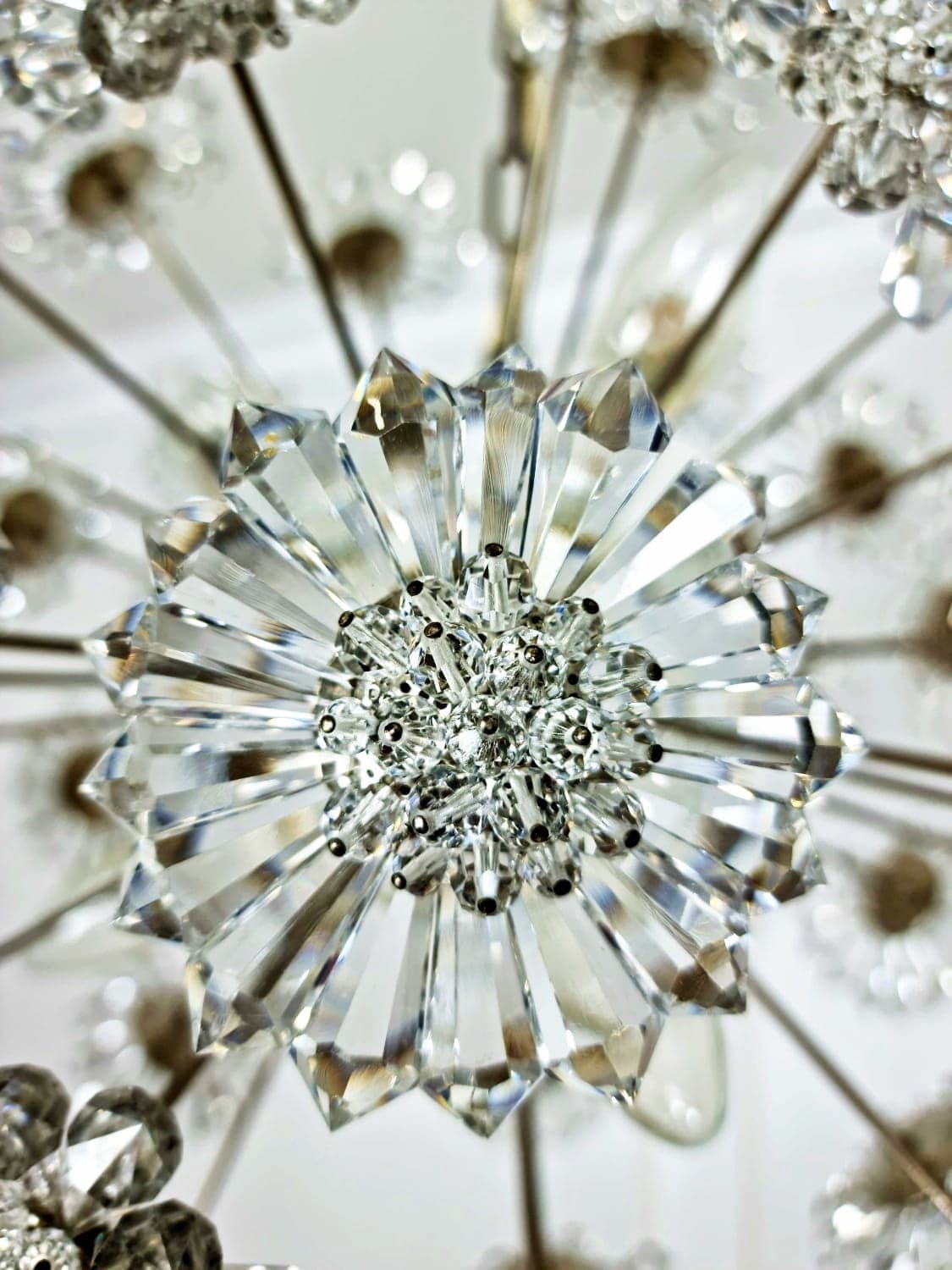 Pendant lamp Sputnik, silver metal, crystal, Kamenický Šenov, Czechoslovakia, 1960s. - 48108