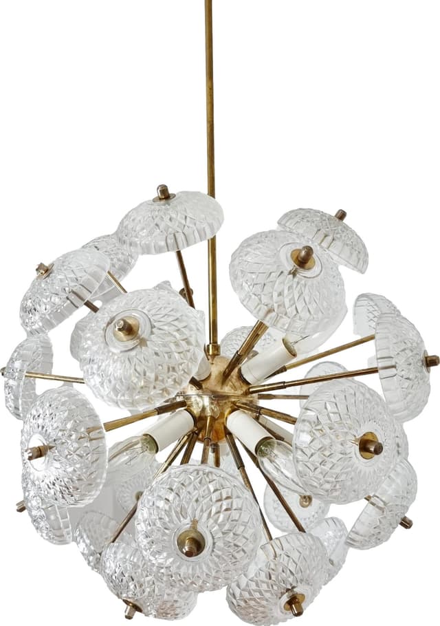 Lampa wisząca Pompeliks, mosiądz copper, szkło transparentne, Kamenický Šenov, Czechy, lata 60. - WYMIARY