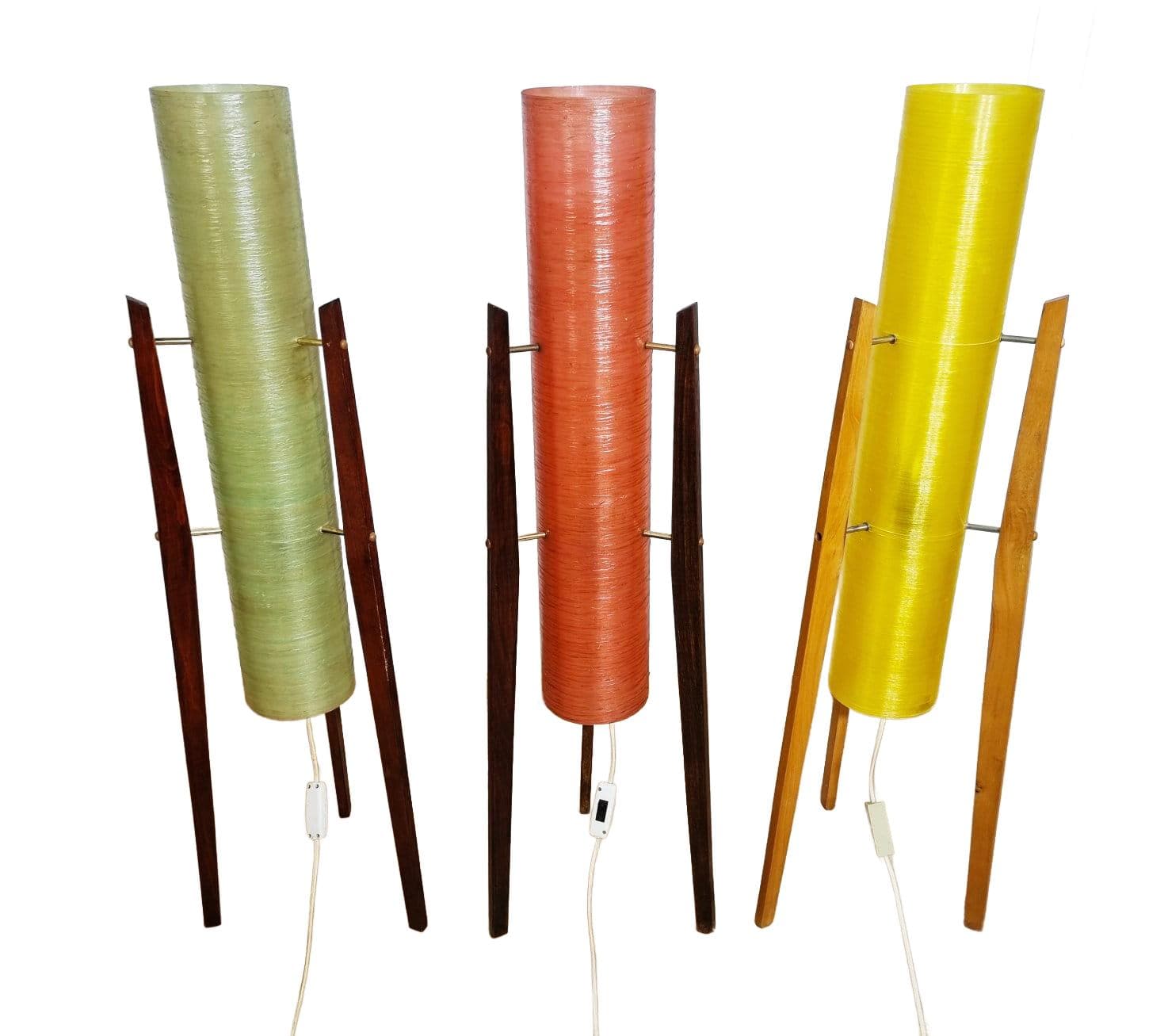 Floor lamp Rakieta, multicolor, fiberglass, wood, Czechoslovakia, 1960s.
