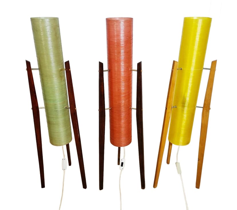Floor lamp Rakieta, multicolor, fiberglass, wood, Czechoslovakia, 1960s.