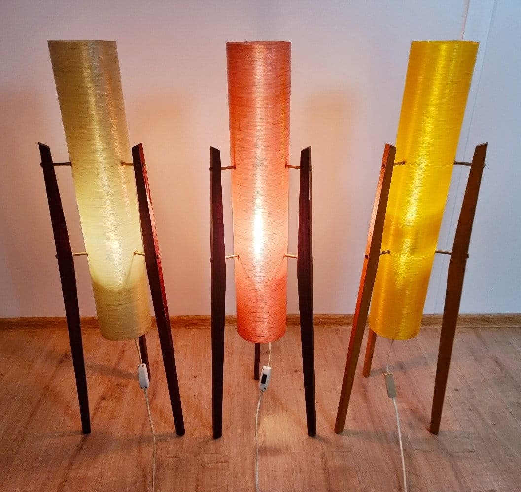Floor lamp Rakieta, multicolor, fiberglass, wood, Czechoslovakia, 1960s. - 48094