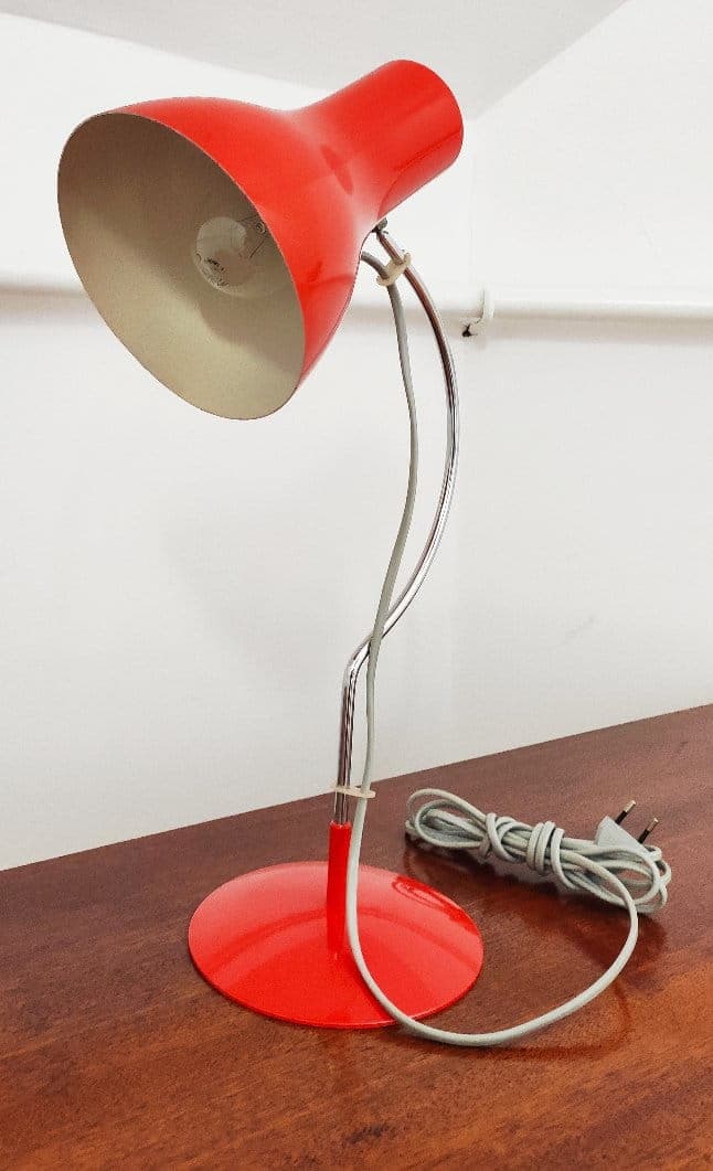 Desk lamp, red metal, by J. Hurka, Napako, Czechoslovakia, 1960s. - 48083