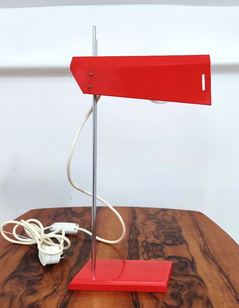 Desk lamp Lidokov, red, chrome metal, Czechoslovakia, 1960s. - 48080