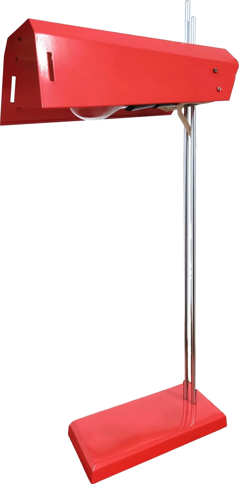 Desk lamp Lidokov, red, chrome metal, Czechoslovakia, 1960s.