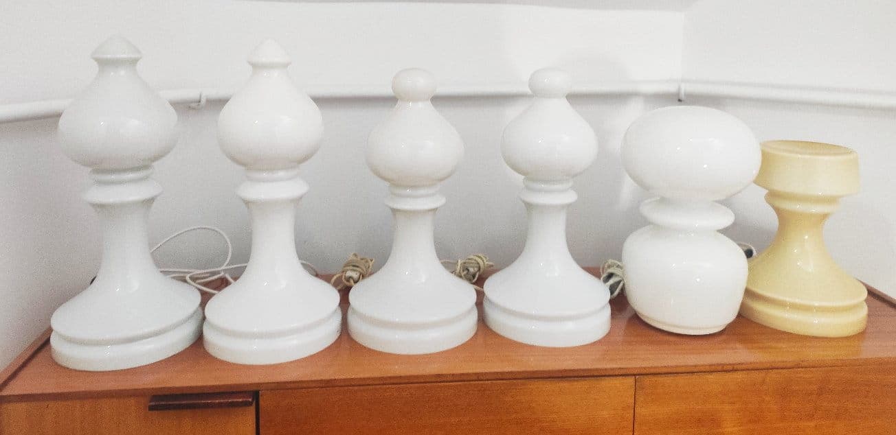 Table lamp Chess Piece, white glass, by I. Jakeš, Czechoslovakia, 1970s. - 48076