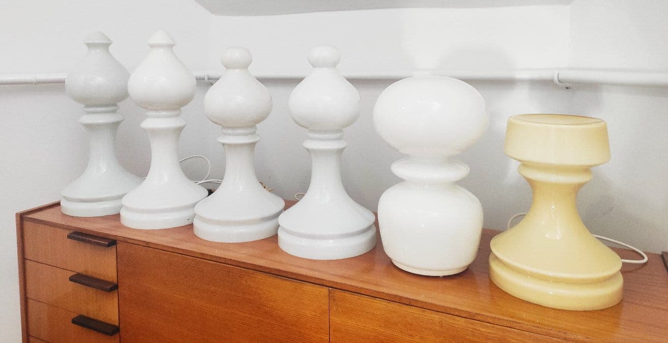 Table lamp Chess Piece, white glass, by I. Jakeš, Czechoslovakia, 1970s. - 48075