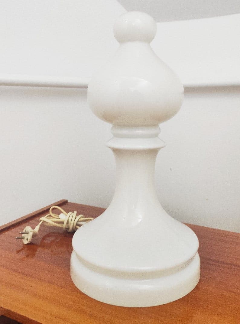 Table lamp Chess Piece, white glass, by I. Jakeš, Czechoslovakia, 1970s. - 48074