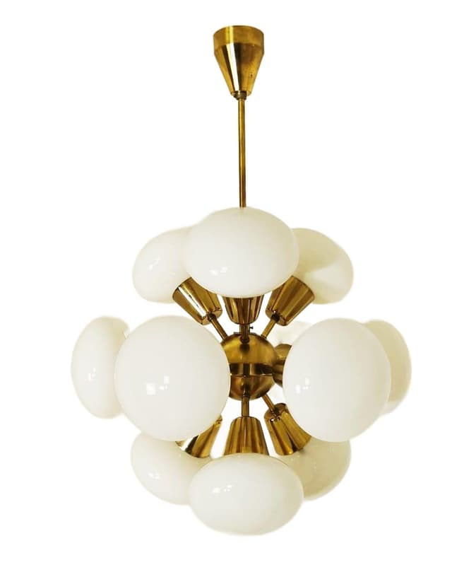 Pendant lamp Sputnik, golden brass, glass, Kamenický Šenov, Czech Republic, 1960s. - DIMENSION