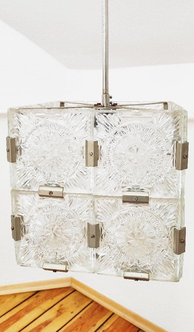 Pendant lamp, transparent crystal, Kamenický Šenov, Czechoslovakia, 1960s. - 48035