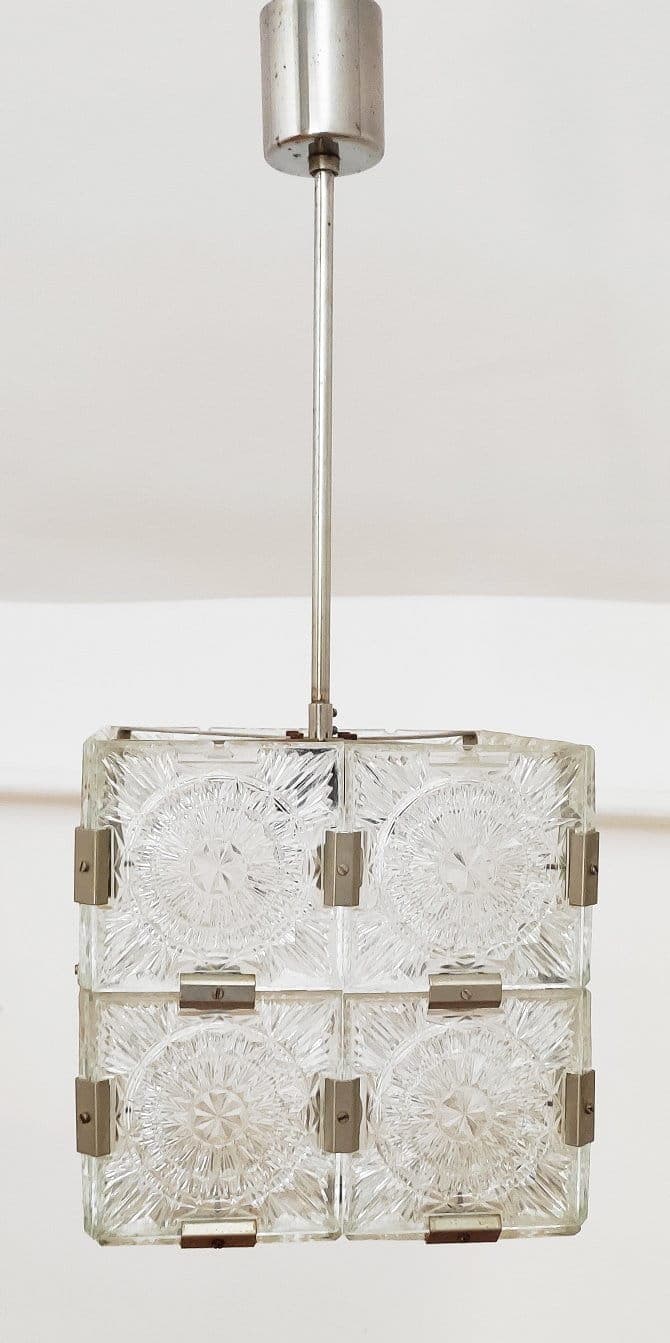 Pendant lamp, transparent crystal, Kamenický Šenov, Czechoslovakia, 1960s. - 48034