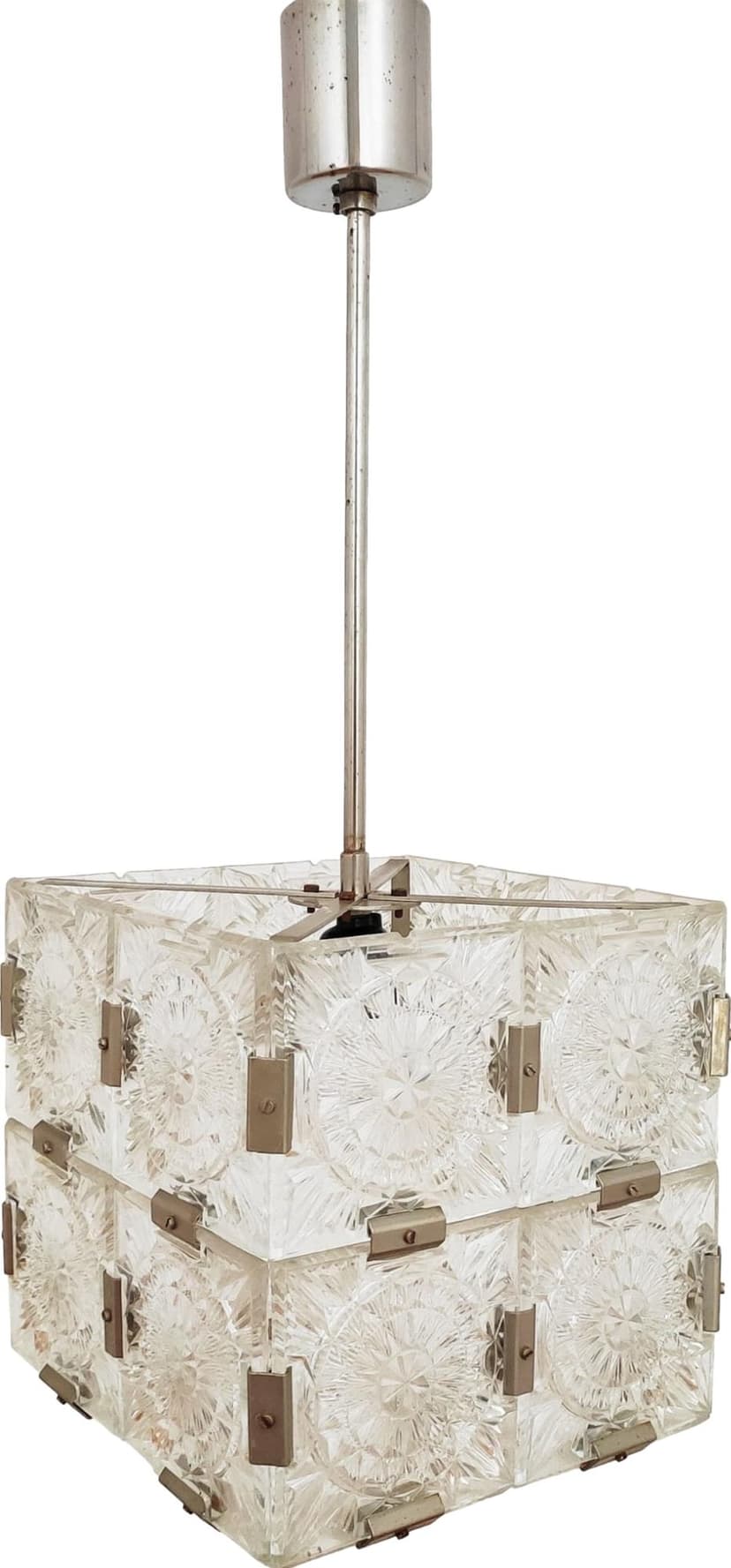 Pendant lamp, transparent crystal, Kamenický Šenov, Czechoslovakia, 1960s.