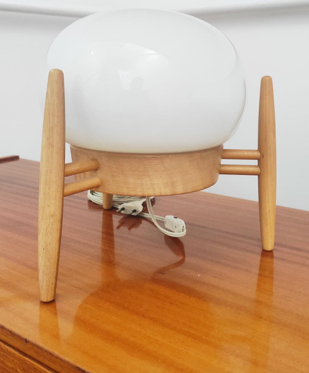 Table Lamp Space Age, white, glass, wood, Czech Republic, 1950s. - 48022