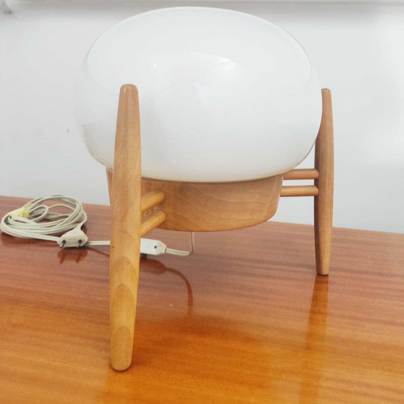 Table Lamp Space Age, white, glass, wood, Czech Republic, 1950s. - 48023