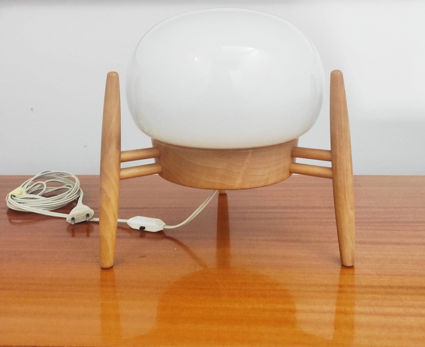 Table Lamp Space Age, white, glass, wood, Czech Republic, 1950s. - 48021